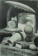 北京画室静物素描台灯闹钟范画赏