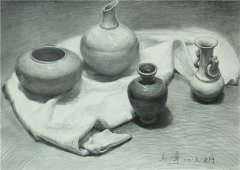 北京画室静物素描衬布罐子范画赏